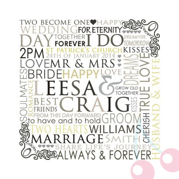Our Wedding Day Personalised Custom Made Typography Print Bus Scroll Perfect for Wall Art or Reception Entry (White Design)